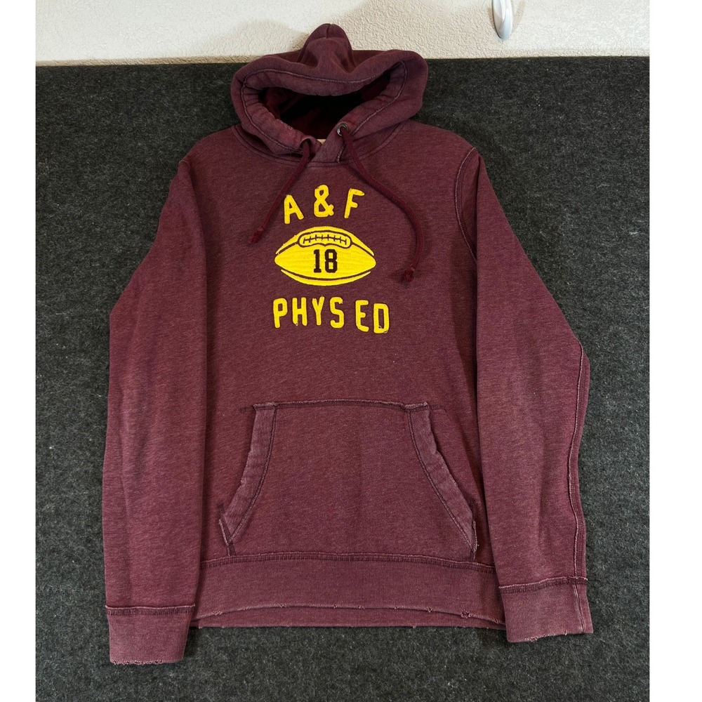 Abercrombie & Fitch Muscle Fit Hoodie Burgundy AF Phys Ed 18 Graphic Mens Medium